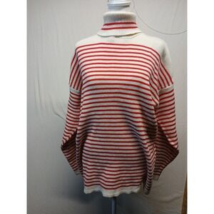 Vtg gap chunky knit Turtleneck sweater holiday striped thick‎ cotton oversized